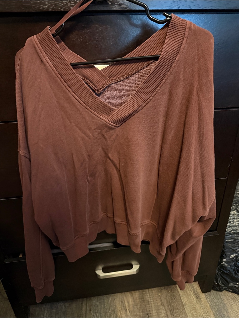 Aerie Womens V-Neck Pullover Sweatshirt - brown